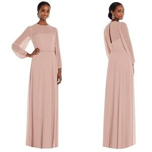 NWT Dessy Collection Strapless Chiffon Maxi Dress in Toasted Sugar Size 6‎